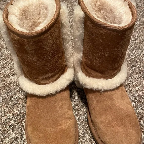 UGG Brown and Cream Shearling Boots - Picture 3 of 5